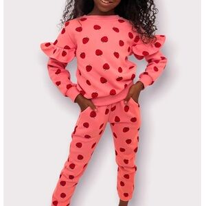 Lola and the boys pink Strawberry Ruffle jogger Set size 6